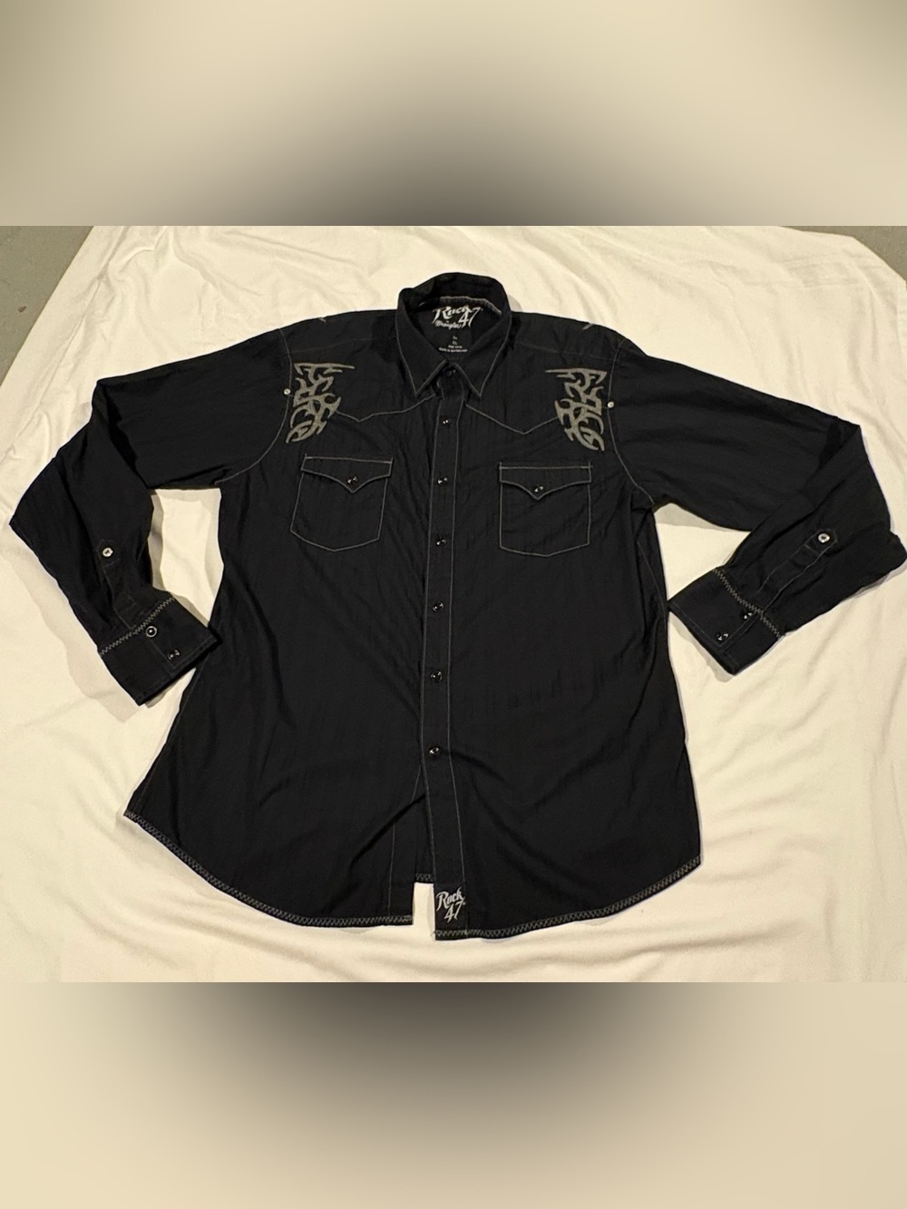 Rock 47 by Wrangler Embroidered Long-Sleeve Western Snap Shirt Men's Size:XL